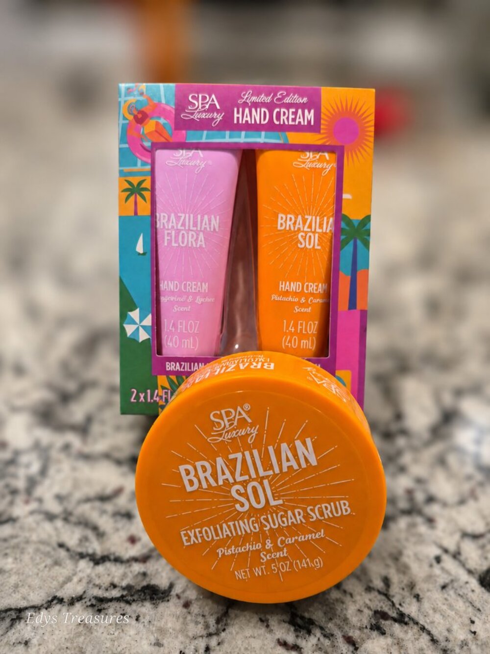 Spa Luxury Brazilian Sol & Flora Hand Cream & Sugar Scrub Set NWOT